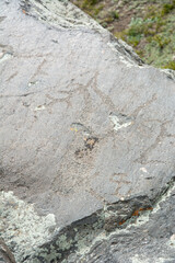 Central asian one of the most amazing rock carving petroglyphs in Altai mouintains, Western Mongolia