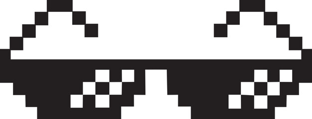 Pixel glasses icon. Black flat vector isolated on transparent background element of pixel art. Ghetto lifestyle culture design. Mock up template. Abstract concept graphic sign.
