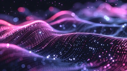 Digital Wave Flow with Particles and Data Points with abstract dots and lines for tech processe , data transfer and encryption, digital archives, sound and graphic presentations, science, education .