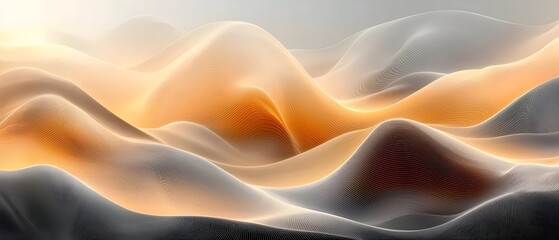 Obraz premium An abstract landscape of smooth, undulating waves with soft orange and gray tones, creating a serene and dreamy atmosphere that evokes tranquility and fluidity.