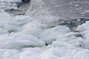 北海道　知床の海岸の流氷