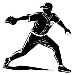 Baseball Pitcher Silhouette: Dynamic action shot of a baseball player in silhouette, poised to pitch.  A powerful image for sports, athleticism, and competition. 