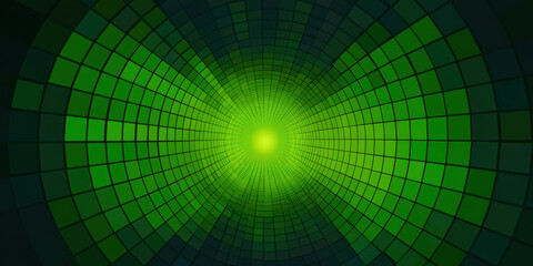 A green image of a spiral with squares in it