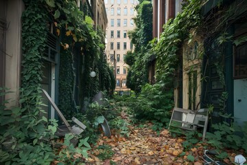 Abonded old house with green leaves evergreen architecture old house with broken neglected house