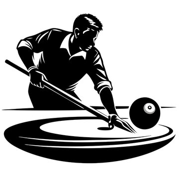 recommend clip art: Pool Player in Action: A dramatic silhouette of a skilled pool player lining up a shot, showcasing the intensity and focus required for the game.