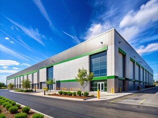 Obraz premium Modern Warehouse Exterior with Loading Docks for Efficient Logistic Operations, Showcasing a Spacious Design and Professional Environment for Supply Chain Management