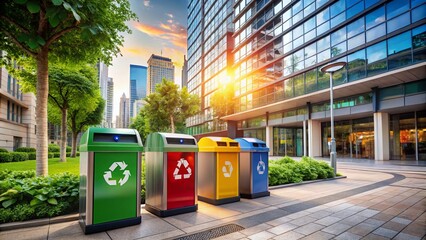 Modern Waste Sorting Containers Enhancing Urban Streetscape for Sustainable Waste Management and Clean City Initiatives