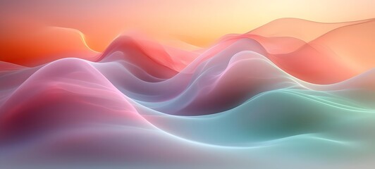 Obraz premium A mesmerizing abstract landscape featuring soft, flowing waves in gentle hues of pink, orange, and teal, creating a serene and tranquil atmosphere.