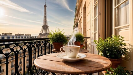A Serene Morning Scene in Paris Capturing the Essence of the City of Light with Eiffel Tower View