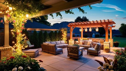 Obraz premium A Beautifully Designed Suburban House Patio Ideal for Relaxation and Family Gatherings During Warm Summer Days