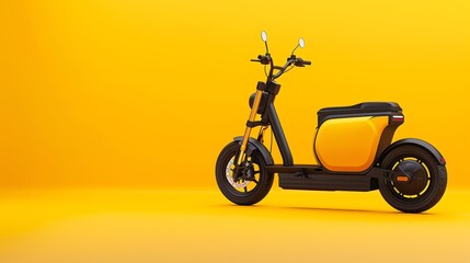Fototapeta premium A yellow electric scooter on an orange background.