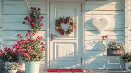 Charming Front Porch With Heart Shaped Welcome Mat