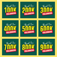 100k 200k 300k 400k 500k 600k 700k 800k 900k followers illustrator vector design followers celebration design 100k to 900k set followers thanks banner vector design 