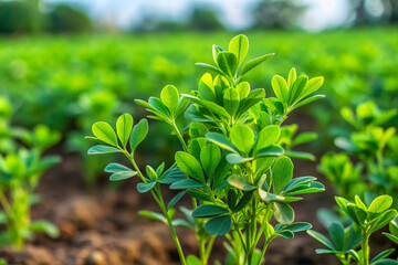 Obraz premium Fenugreek plant in field, isolated on natural background