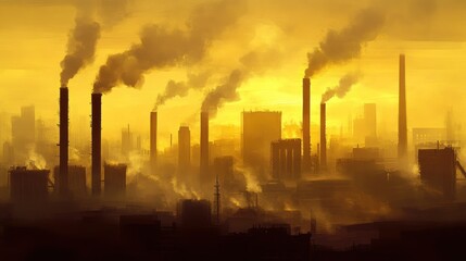 Obraz premium Urban Landscape Shrouded in Dense Industrial Fog