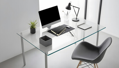 Modern office desk setup with minimalist design and copy space