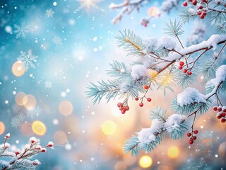 Serene Christmas Background Featuring Snow-Covered Branches and Delicate Snowflakes Creating a Tranquil Winter Wonderland Scene for Festive Celebrations and Holiday Cheer