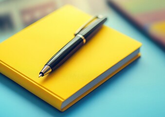Black Pen on Yellow Notebook with Vibrant Background