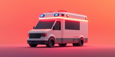 Fototapeta premium Health risks and disease assessment concept. A sleek, modern ambulance model with illuminated lights against a vibrant background, symbolizing emergency services and medical assistance.