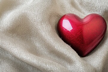 Fototapeta premium Single Red Heart Shaped Object on Fabric