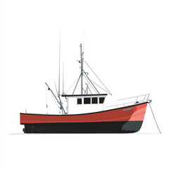 Red and White Fishing Boat on White Background