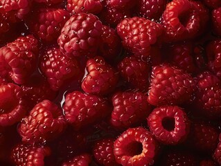 Delicious, organic red raspberries in focus. Perfect for snacking or adding to a fruit salad.