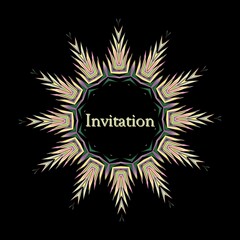 Naklejka premium motif en forme d'étoile 12 branches multicolore sur fond noir avec texte : invitation