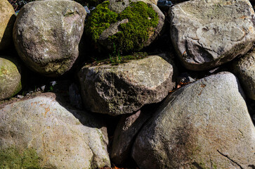 Wall built with boulders alongside a river in Mourne Mountains