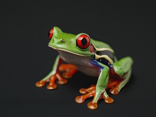 Naklejka premium Red-eyed Frog on Black Surface
