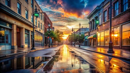 Solitude of an Empty City Street at Dawn: A Tranquil Moment of Reflection in Urban Exploration Photography