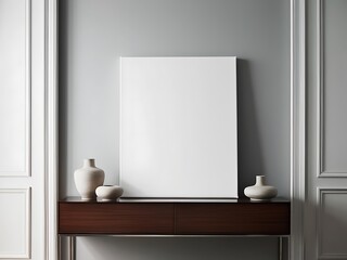 A Blank Canvas Hanging Above a Wooden Console Table