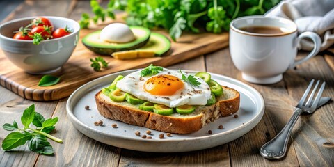 A Vibrant Breakfast Scene Featuring Delicious Avocado Toast with Egg, Perfectly Styled for an Inviting and Healthy Morning Meal Experience