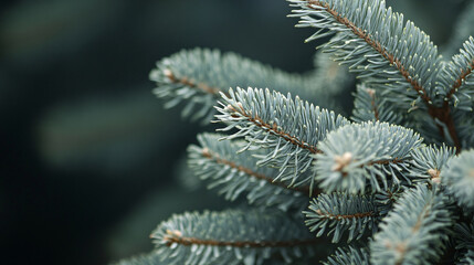 Macro Shot of Christmas Tree Branch on Clear Background, Close-Up of Christmas Tree, Detailed Macro of Festive Pine Needles Isolated on White.