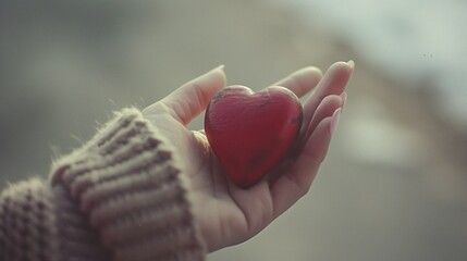 Fototapeta premium A hand holding a red heart shaped object.