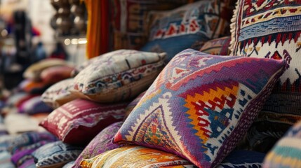 Colorful handloomed carpets of diverse patterns and styles.
