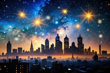Stunning City Silhouette at Night with a Starry Sky: Capturing the Beauty of Urban Landscapes Under a Celestial Canopy for Photography Enthusiasts and Nature Lovers