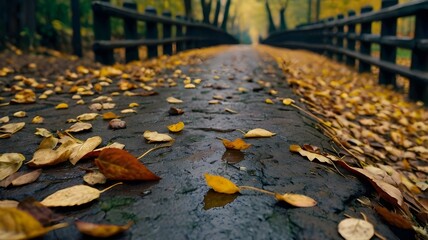 Obraz premium falling leaves along the path