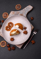 Delicious sweet shu cake with cream and nuts