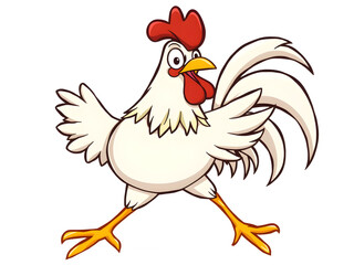 A cheerful cartoon rooster with bright red comb and wattles