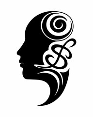 A silhouette face of a person On white background. A circle representing it imagination & dollar sign it value.
