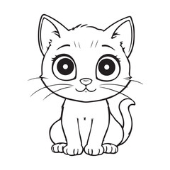 A silhouette outline of a Kitty cat On white background. Cute kitten in Drawing style outline