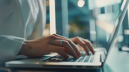 Closeup of Hands Typing on a Laptop Keyboard