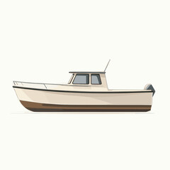 Naklejka premium Classic White Cabin Boat with Brown Hull