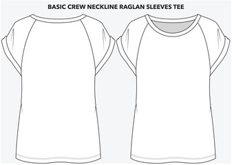 BASIC CREW NECKLINE TEE WITH SHORT RAGLAN SLEEVES DETAIL DESIGNED FOR YOUNG WOMEN AND WOMEN IN VECTOR FILE