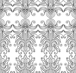 Black and white seamless floral pattern for coloring book