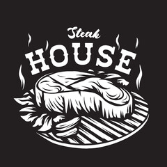 Vintage illustration of steak house logo with sliced ​​meat object ready to eat