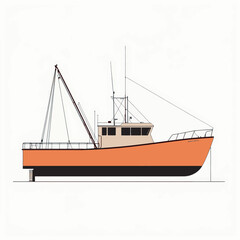 Orange Fishing Boat with Crane