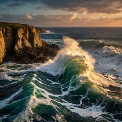 Obraz premium Ocean Waves Crashing Cliffs