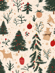 2024 Christmas tree wrapping paper holiday seamless pattern 