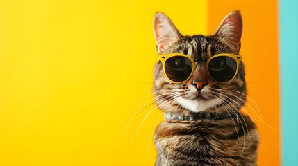 cat on a mixed colorful background, vector art, digital art, faceted, minimal, abstract, panorama background. 